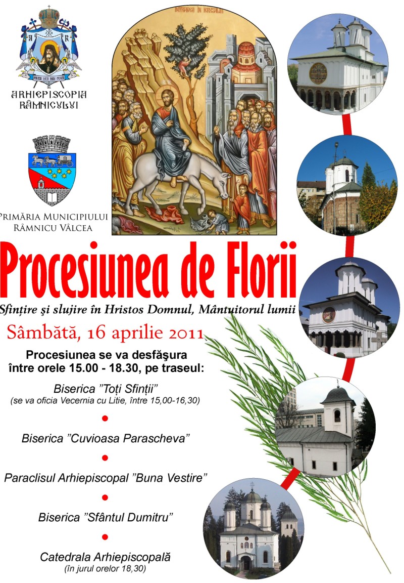 Procesiune de Florii în Arhiepiscopia Râmnicului