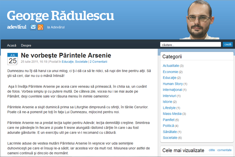 „Ne vorbește părintele Arsenie” (Adevărul)