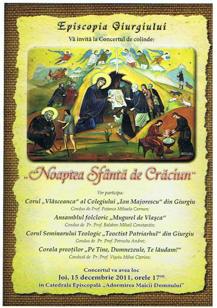 În Episcopia Giurgiului va avea loc astăzi concertul tradiţional &quot;Noaptea sfântă de Crăciun&quot;