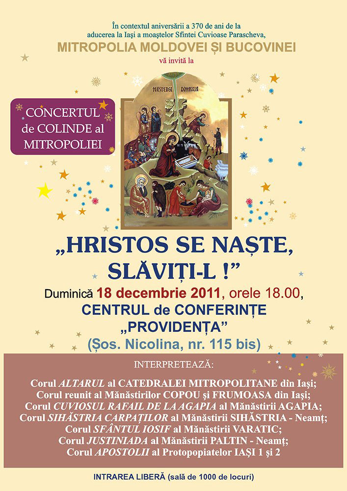 Mitropolia Moldovei şi Bucovinei vă invită la un concert de colinde