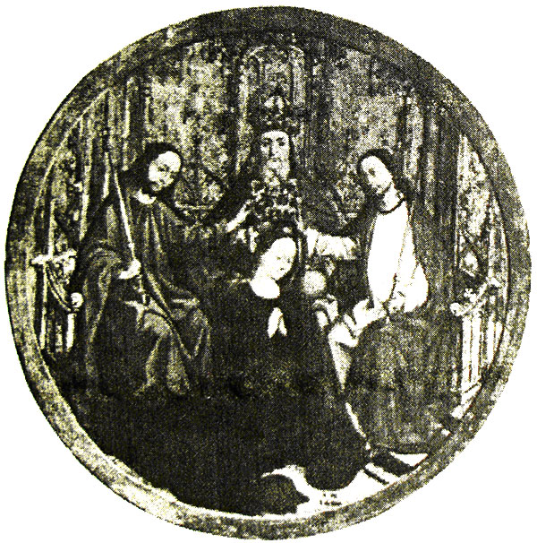 „Încoronarea Fecioarei” în varianta „Cuaternitatea creştină: Cei Trei şi Una”, Trinitatea şi Maria. Pictură în ulei, (1457) într-o viziune a telogiei apusene. „Sofia divină”, a patra persoană a Sfintei Treimi?