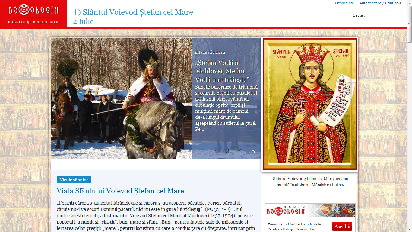 Pagina dedicată Sfântului Voievod Ştefan cel Mare, din noul calendar Doxologia A fost lansată „Reţeaua de saituri pentru parohiile din Arhiepiscopia Iaşilor“