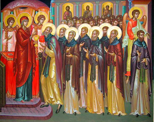 Maica Domnului îi hrănea pe călugării nevoitori Maica Domnului îi hrănea pe călugării nevoitori