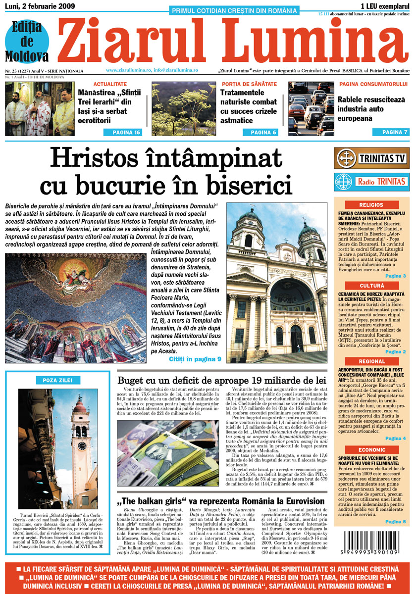 Patru ani de apariţie a Ediţiei de Moldova a „Ziarului Lumina“