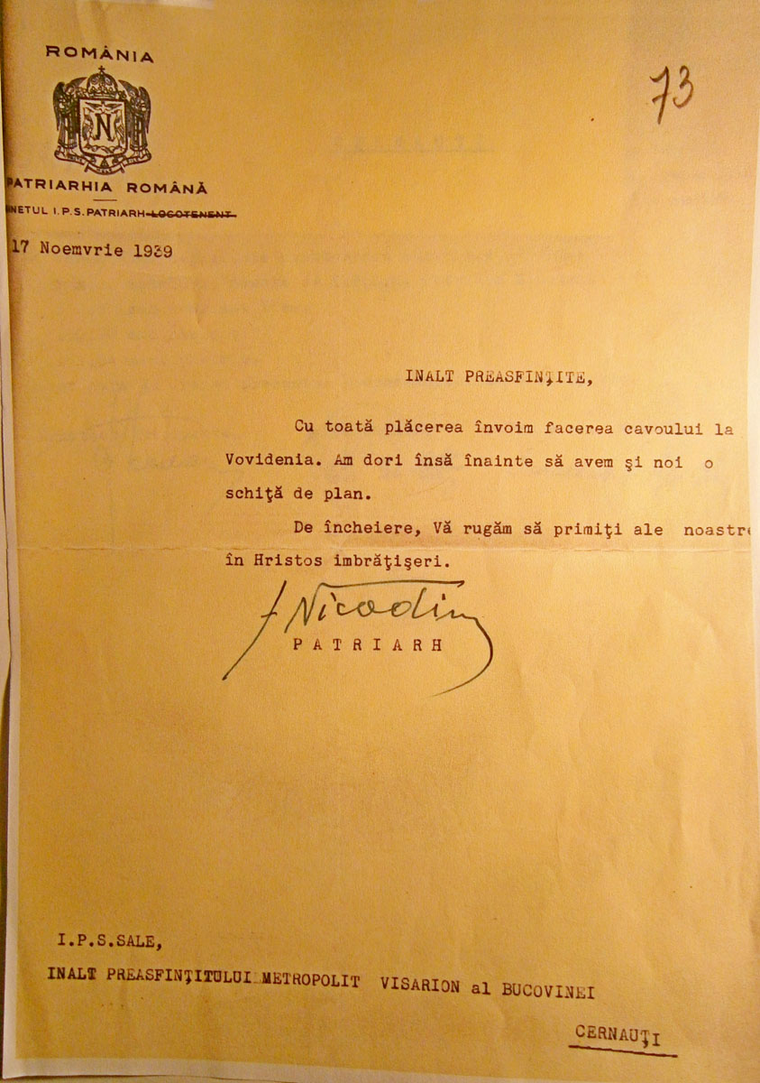 Acordarea binecuvântării arhiereşti din partea patriarhului Nicodim „Dorim readucerea mitropolitului Visarion Puiu în liniştea Vovideniei“