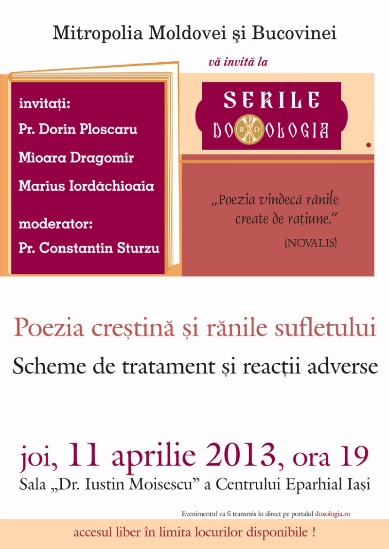 A treia întâlnire din cadrul „Serilor Doxologia“ este dedicată poeziei creştine