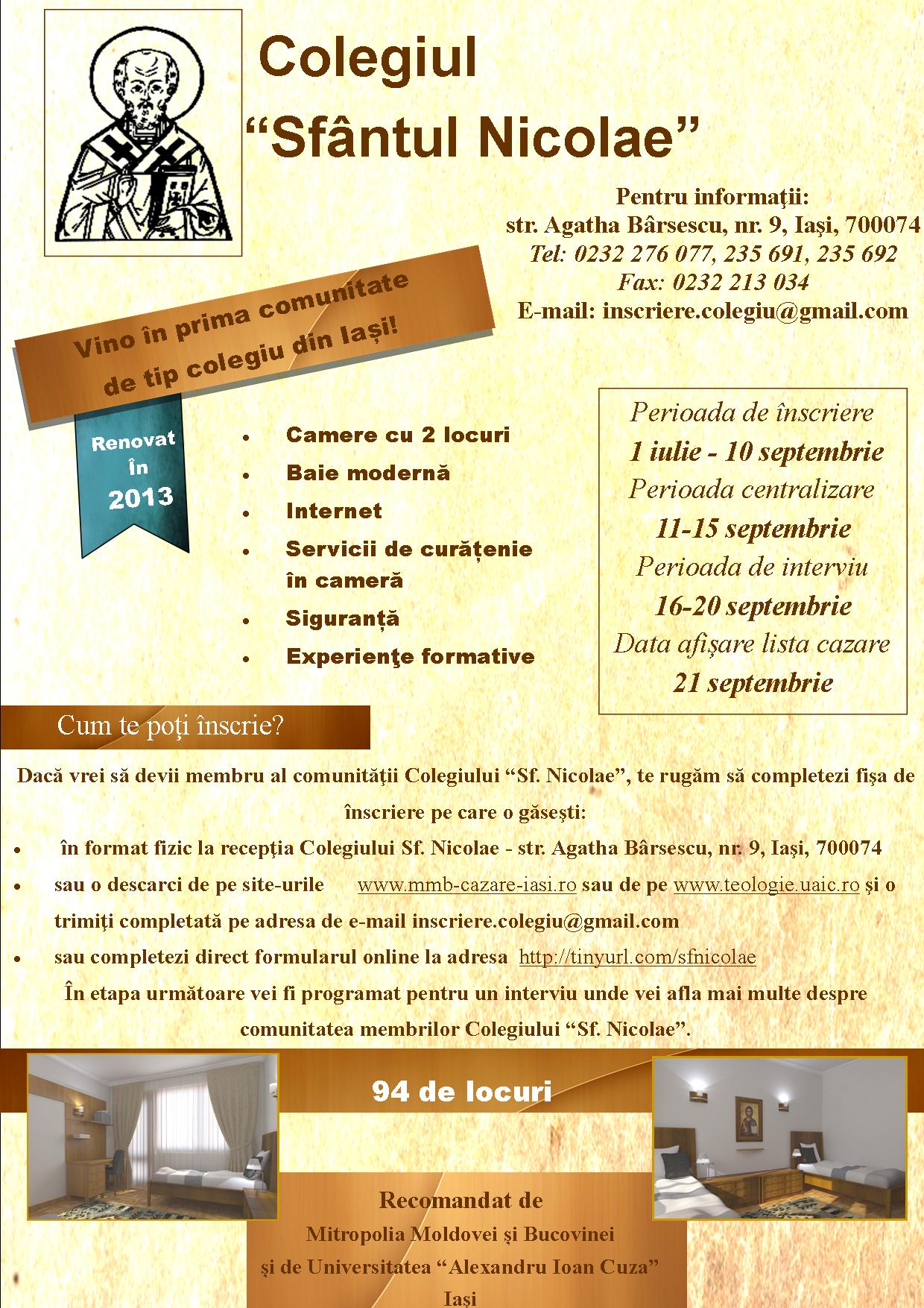 Înscrieri la Colegiul “Sf. Nicolae”