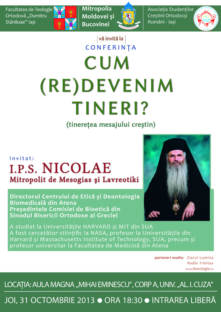 IPS Nicolae, Mitropolit de Mesogias și Lavreotiki, va conferenția la Iași