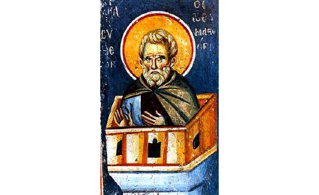 Sfântul Simeon părăsește vechea Mănăstire și urcă pe Muntele Minunat Sfântul Simeon părăsește vechea Mănăstire și urcă pe Muntele Minunat