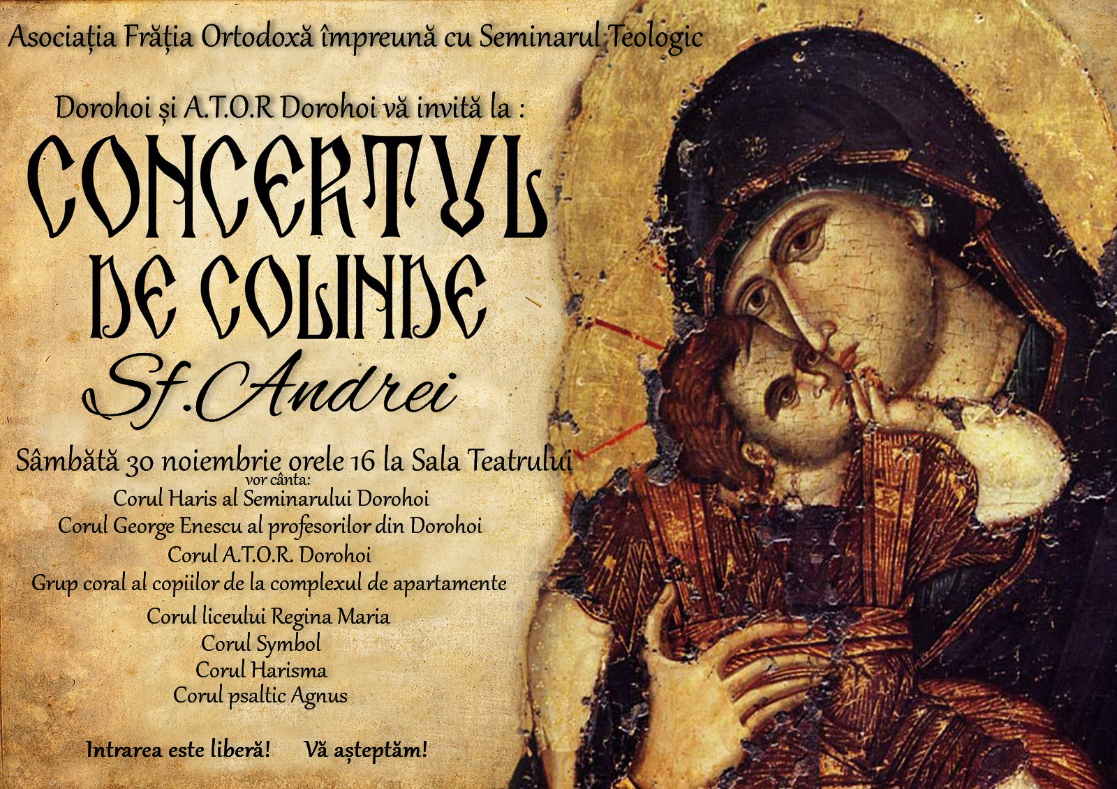 Concert dedicat sărbătorii Sfântului Andrei, la Dorohoi