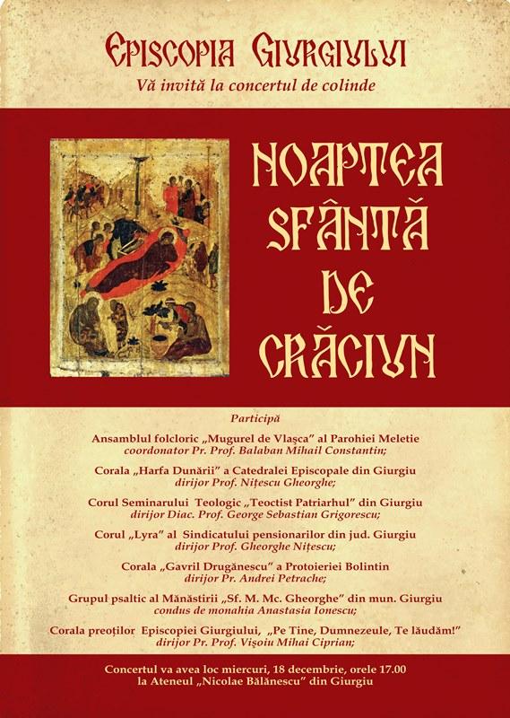 Concert tradițional de colinde „Noaptea sfântă de Crăciun”, în Episcopia Giurgiului