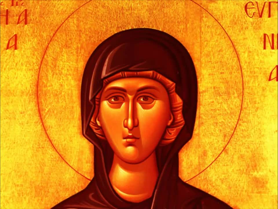 Troparul Sfintei Mare Muceniţe Eugenia (în limba greacă)