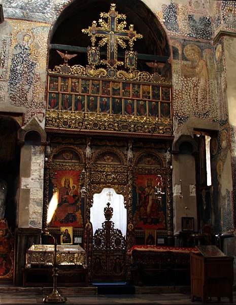 Raclele cu moaştele Sfinţilor Simeon şi Anastasia din biserica mănăstirii Studenica Sfântul Simeon – Izvorâtorul de mir, ctitor al mănăstirii Hilandar