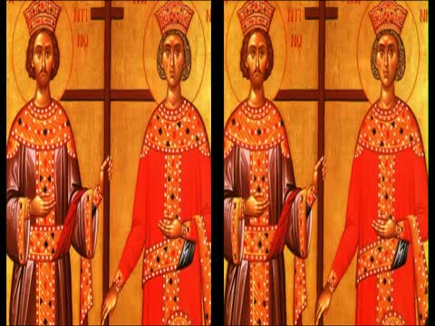 Troparul Sfinților Împărați, întocmai cu apostolii, Constantin și mama sa, Elena (în limba greacă)