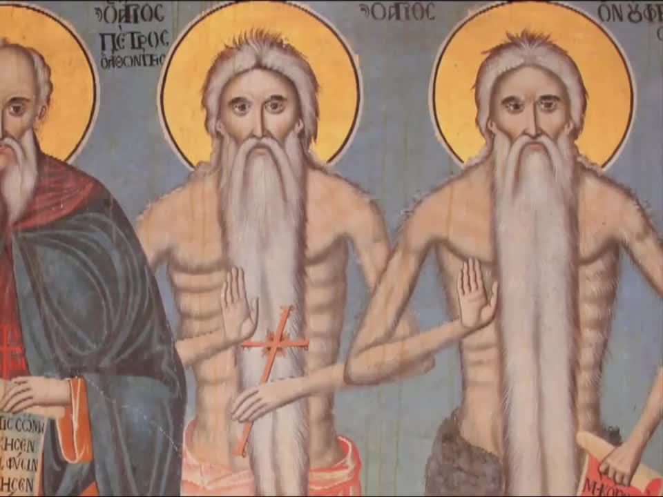 Troparul Sfântului Cuvios Petru Atonitul și al Sfântului Cuvios Onufrie cel Mare (în limba greacă)