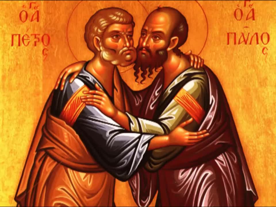Troparul Sfinților Apostoli Petru și Pavel (în limba greacă)