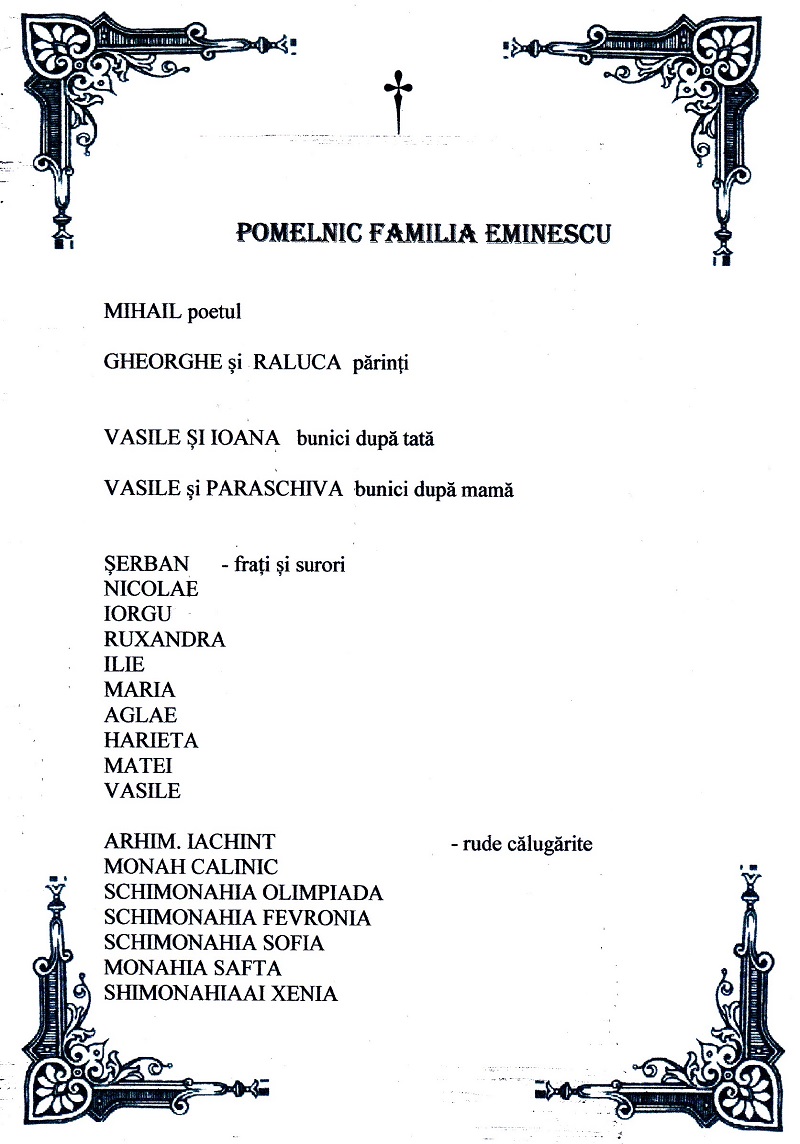 Mihai Eminescu, pomenit la Schitul Vovidenia al Mănăstirii Neamț