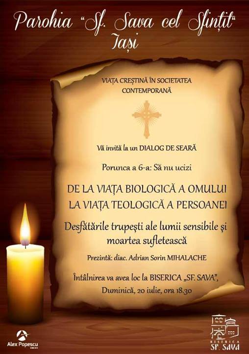 Dialog de seară, la Biserica „Sf. Sava cel Sfințit” din Iași