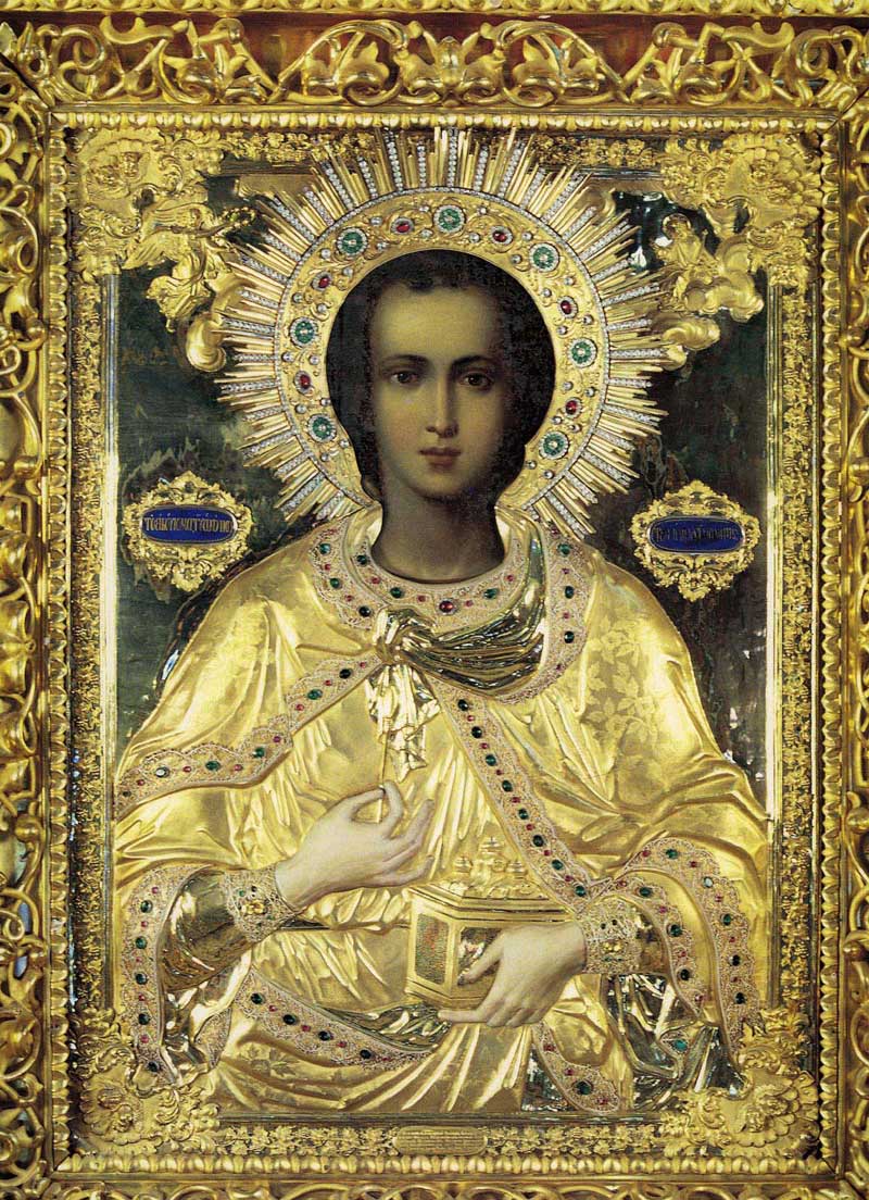 Icoană a Sfântului Pantelimon, de la Mănăstirea Rusikon - Athos