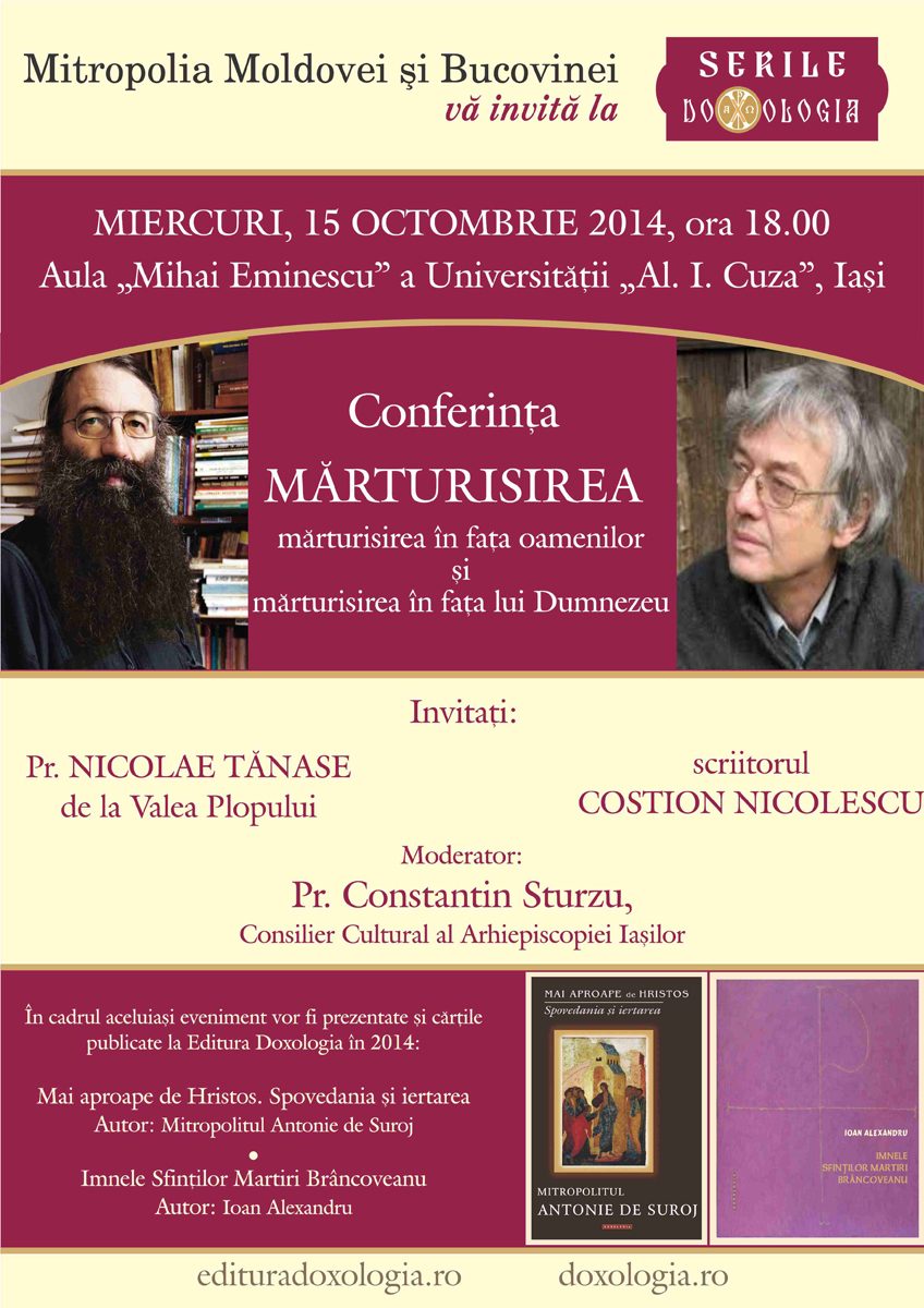 Părintele Nicolae Tănase de la Valea Plopului și scriitorul Costion Nicolescu vin la Serile DOXOLOGIA