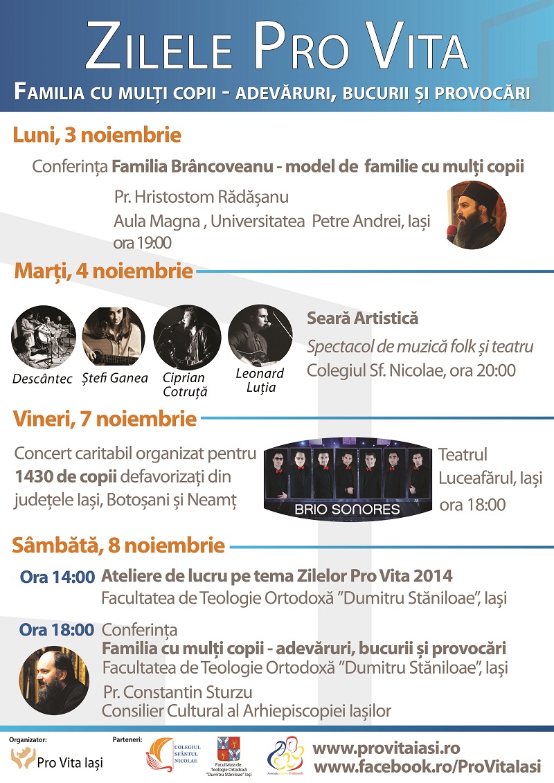 Familia cu mulţi copii - subiect de discuţie în cadrul Zilelor Pro Vita Iaşi