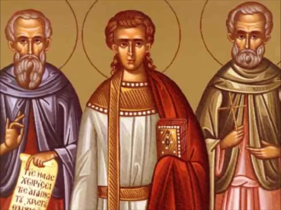 Troparul Sfinților Mucenici Gurie Mărturisitorul, Samona și Aviv diaconul (în limba greacă)