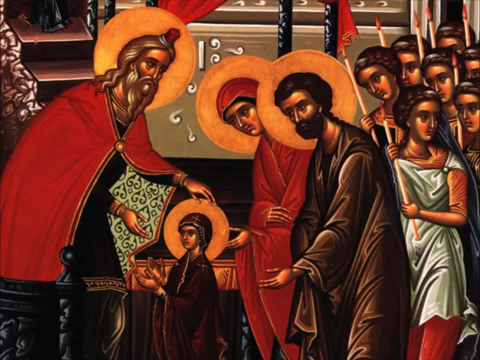 Troparul sărbătorii Intrării Maicii Domnului în biserică (în limba greacă)