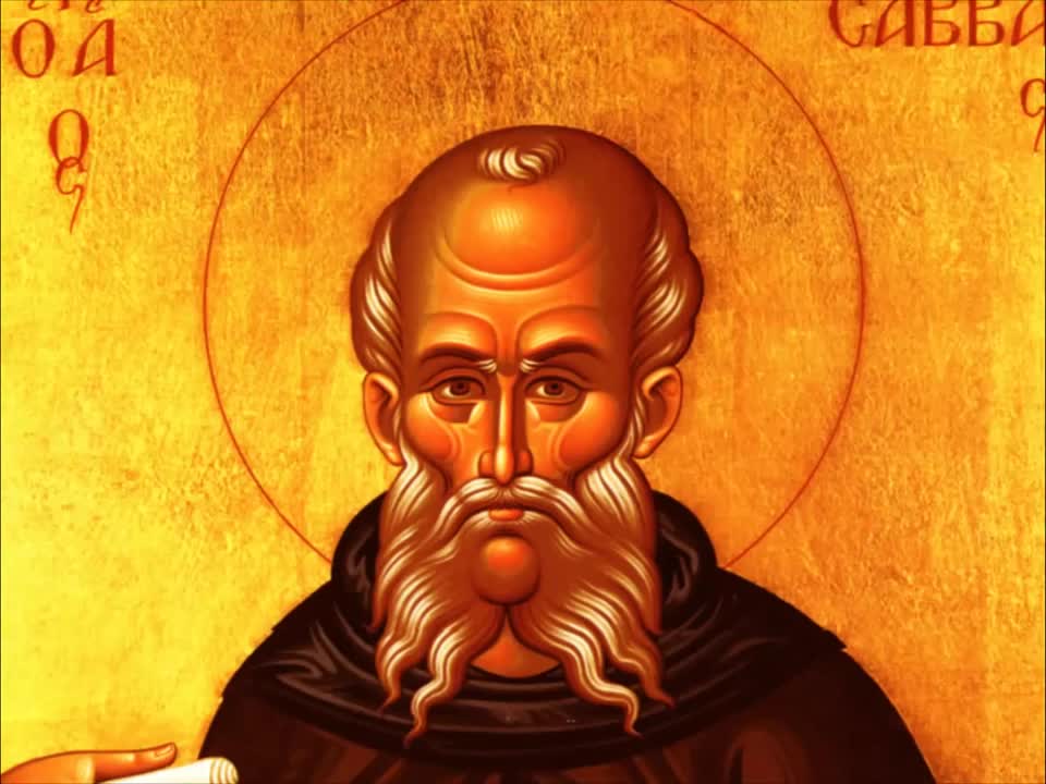 Troparul Sfântului Cuvios Sava cel Sfințit (în limba greacă)