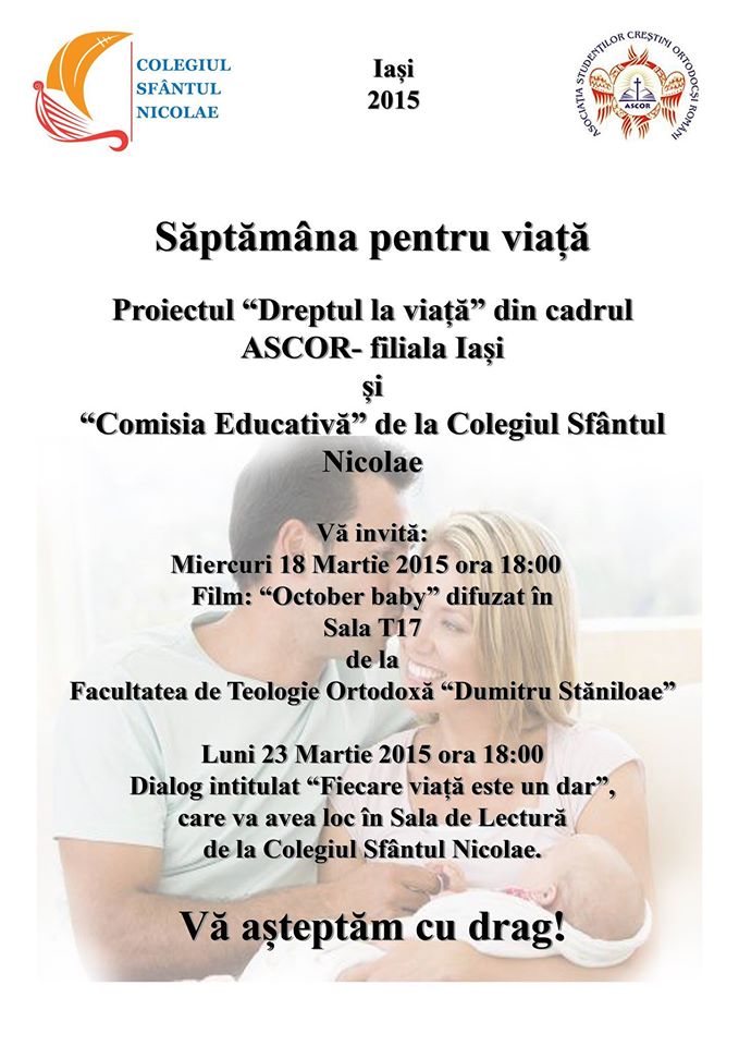 Activităţi dedicate Săptămânii pentru viaţă, la Colegiul „Sfântul Nicolae“