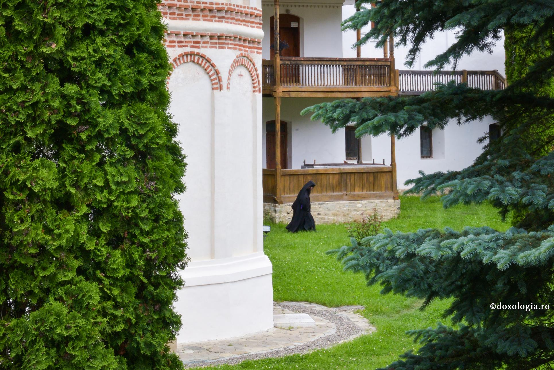 călugăr în curtea Mănăstirii Secu