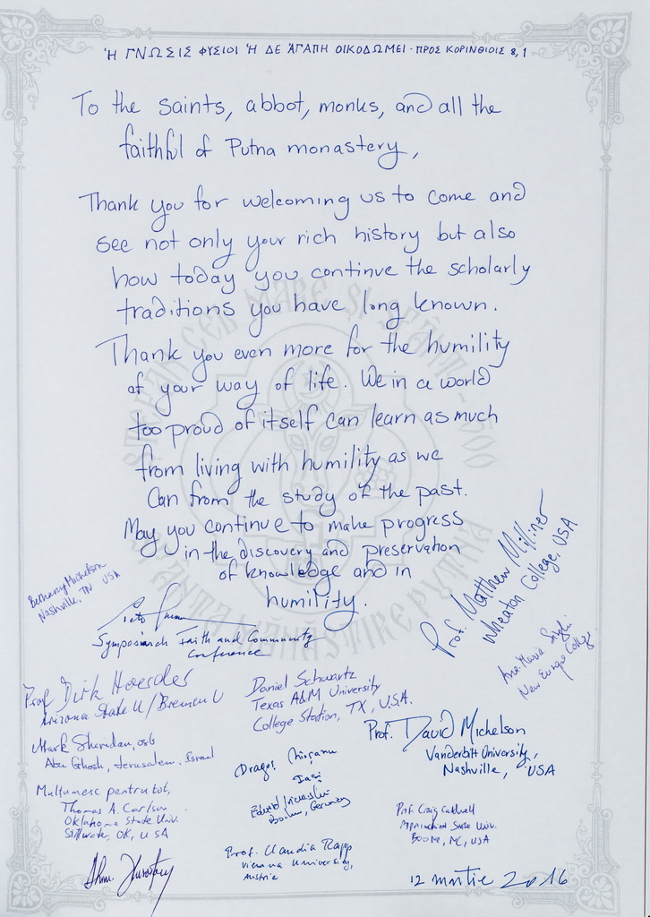 Participanţii Conferinţei „Faith and Community around the Mediterranean in Late Antiquity and the Middle Ages“, în vizită la Mănăstirea Putna