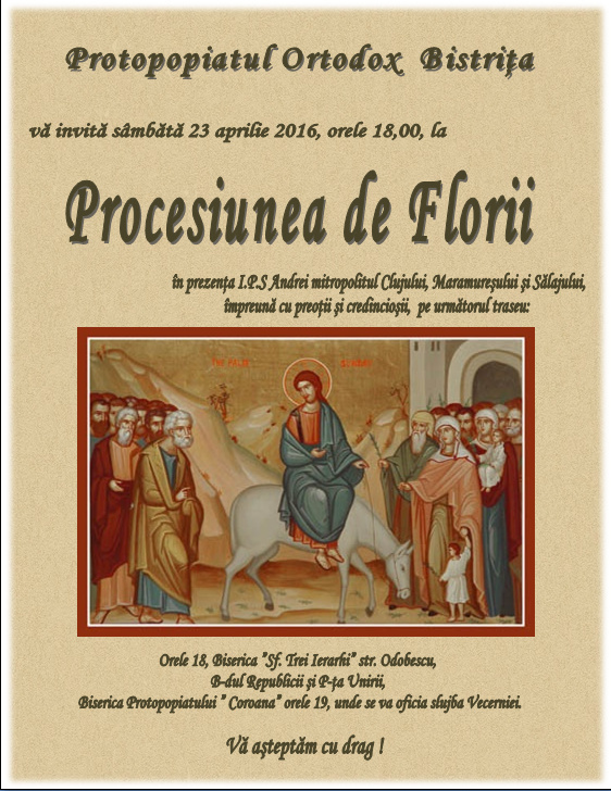Procesiune de Florii pe străzile orașului Bistrița, în ajunul praznicului Procesiune de Florii pe străzile orașului Bistrița, în ajunul praznicului