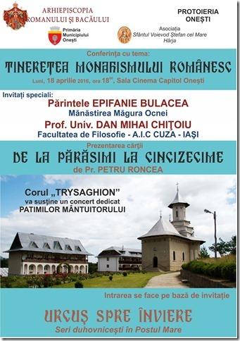 „Tinereţea monahismului românesc“, la Oneşti „Tinereţea monahismului românesc“, la Oneşti