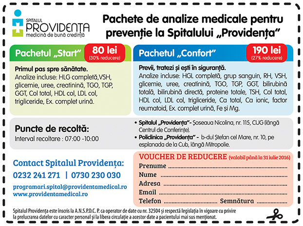 Vouchere pentru analize medicale la Spitalul „Providenţa“