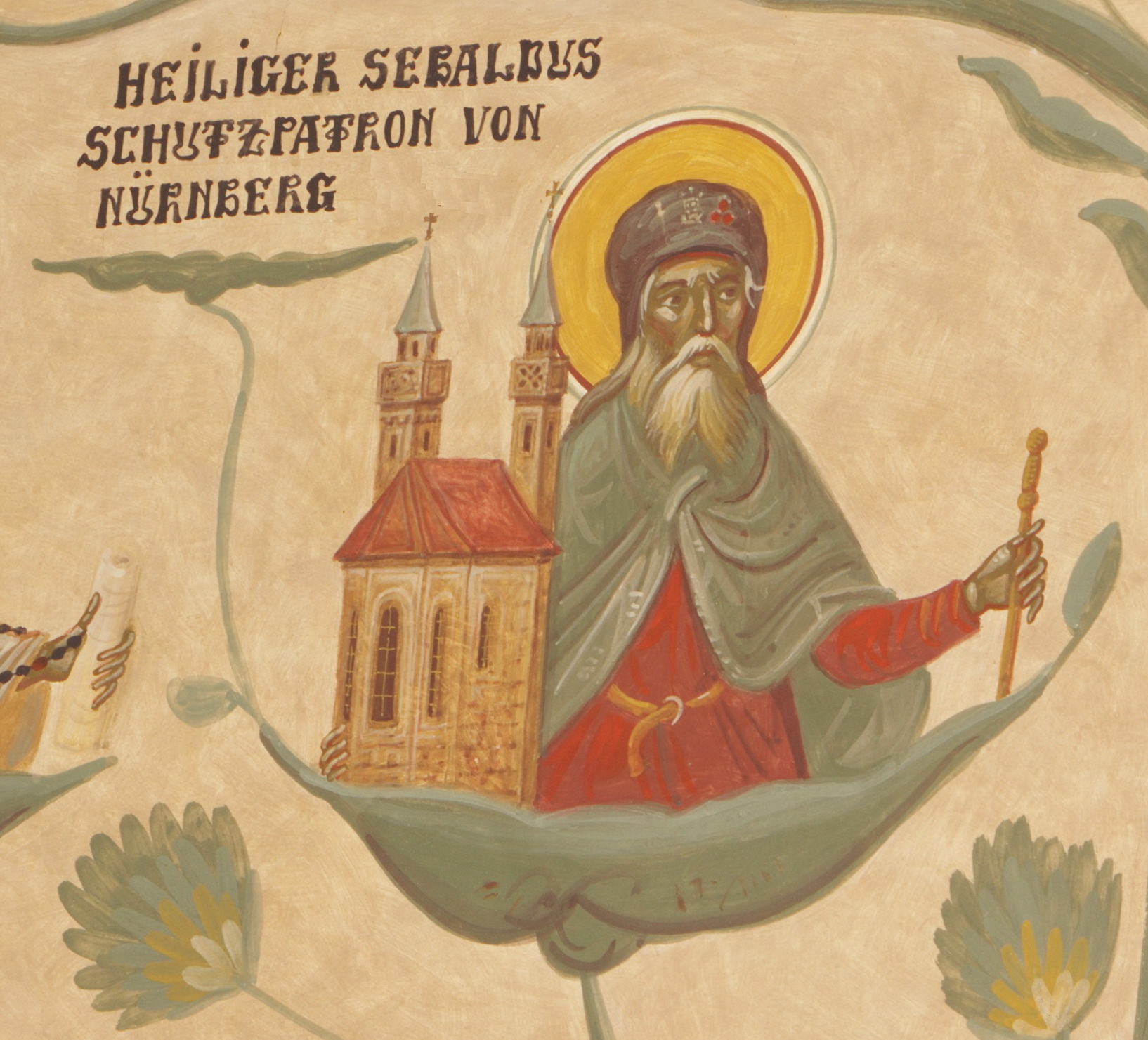 Sfântul Sebaldus - frescă din catedrala românească din Nürnberg Sfântul Sebaldus, ocrotitorul orașului Nürnberg (†19 august 780)