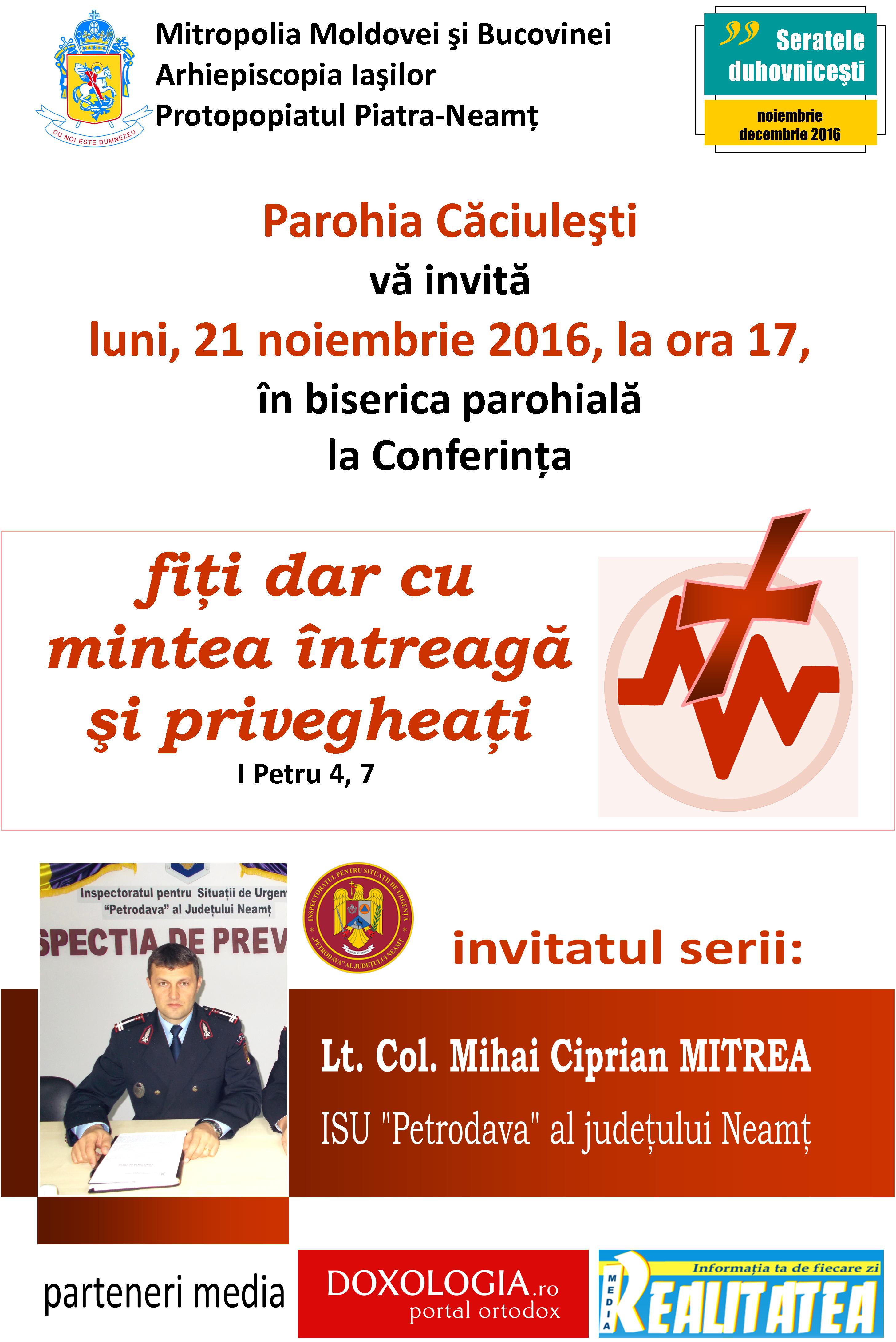 Serate duhovniceşti în Parohia Căciuleşti