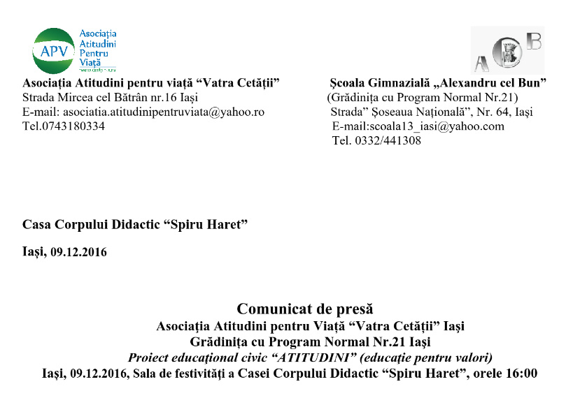 Proiectul educaţional civic “ATITUDINI” (educaţie pentru valori)