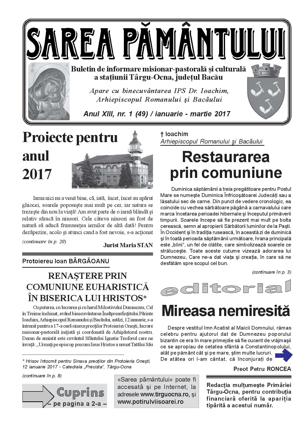 A apărut un nou număr al revistei „Sarea pământului“ A apărut un nou număr al revistei „Sarea pământului“