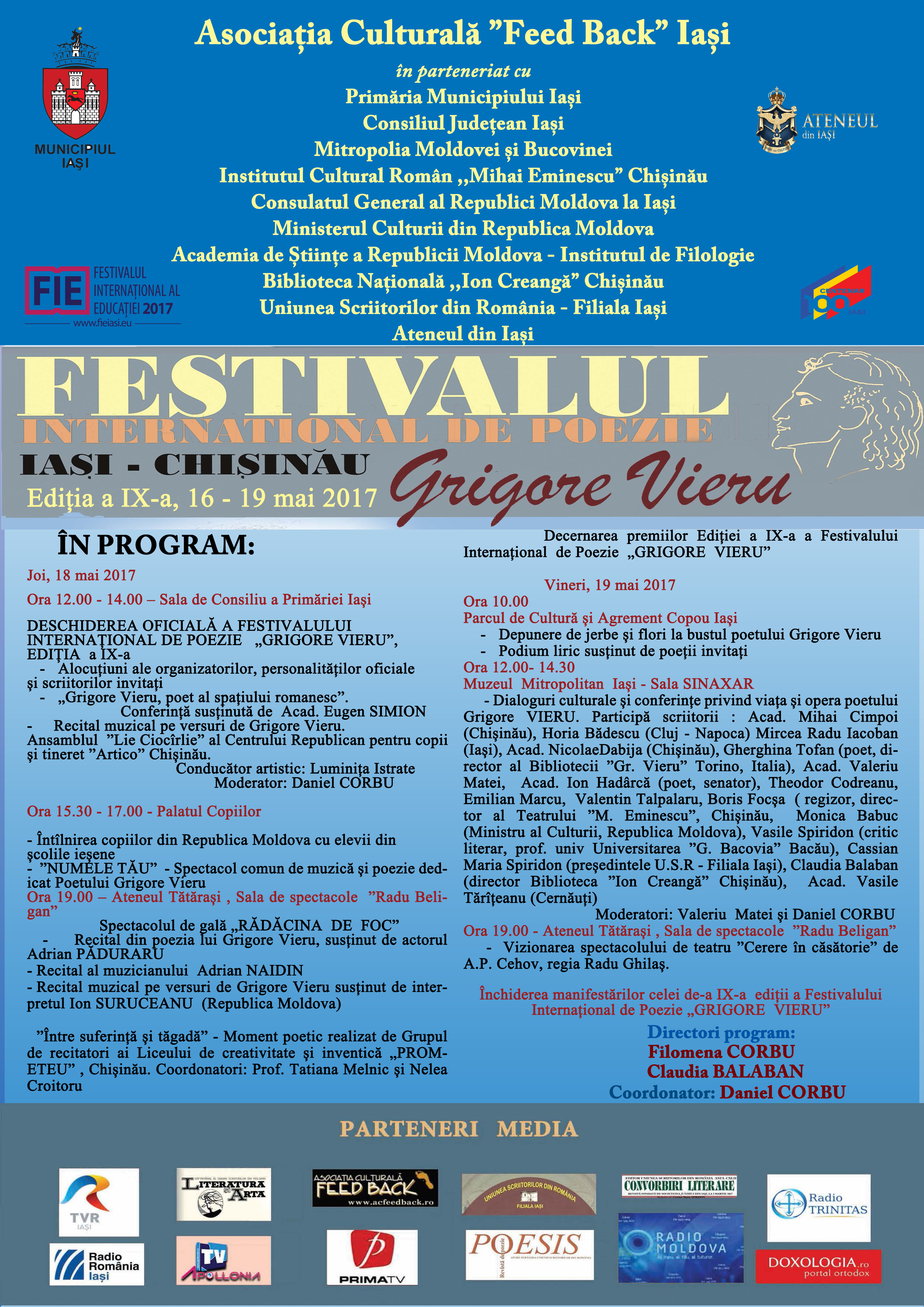 Începe a IX-a ediție a Festivalului Internațional de poezie Grigore Vieru