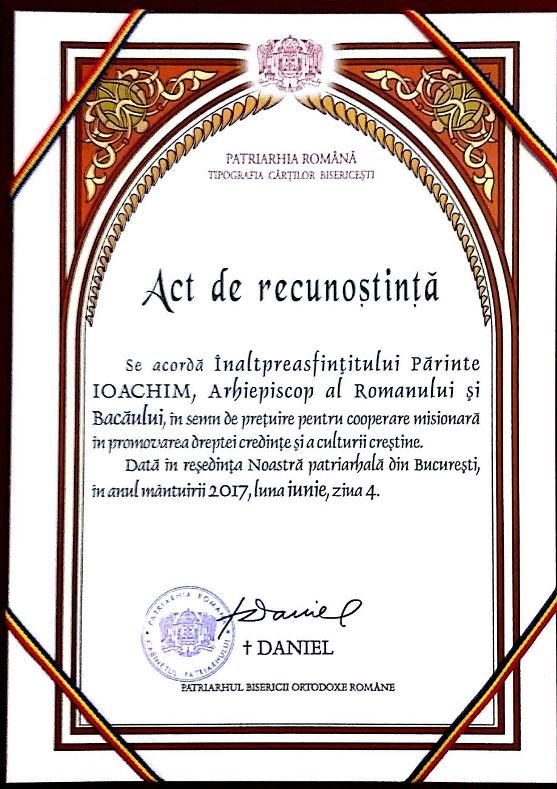 Distincţie patriarhală acordată Arhiepiscopiei Romanului şi Bacăului Distincţie patriarhală acordată Arhiepiscopiei Romanului şi Bacăului
