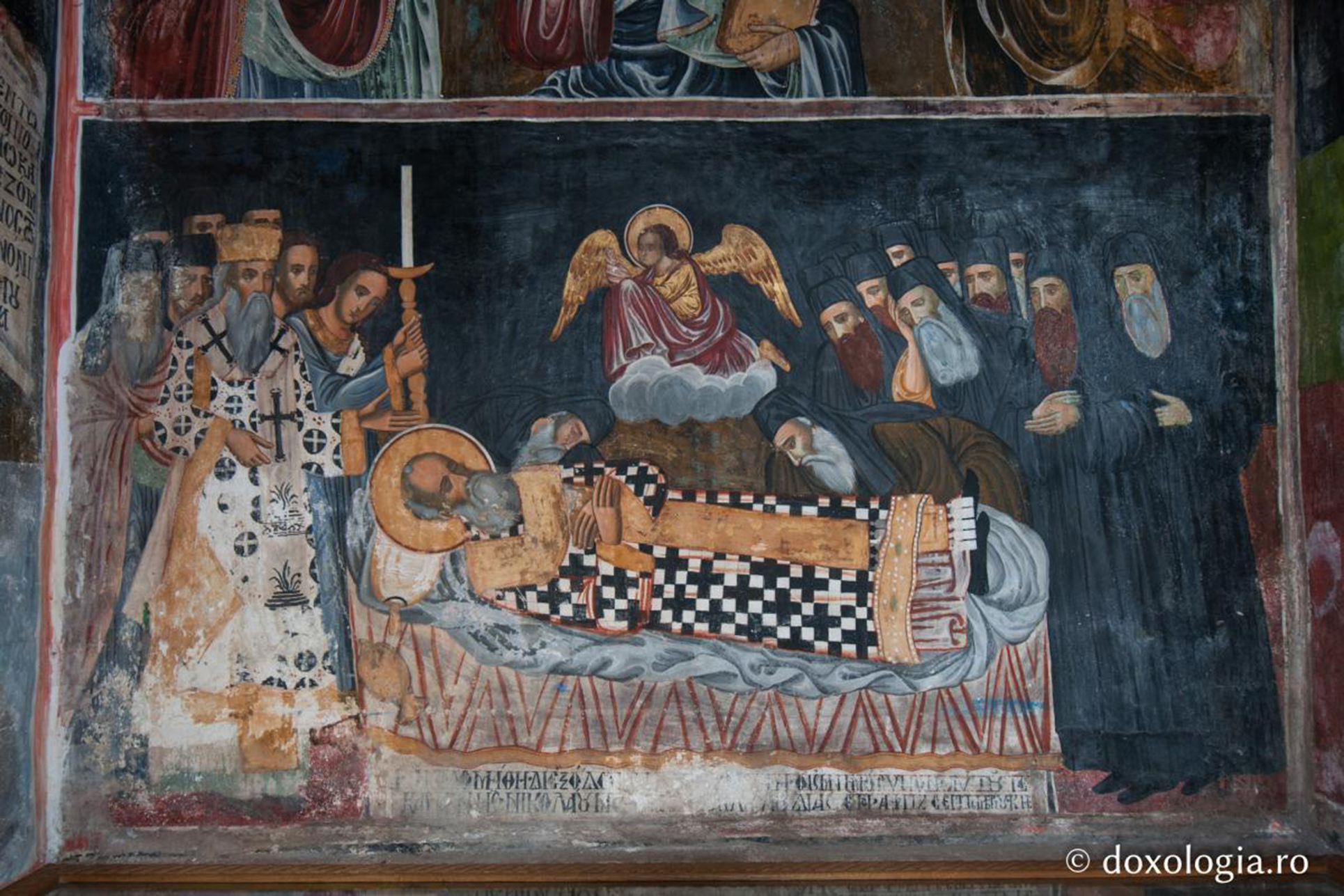 Adormirea Sfântului Ierarh Nifon, frescă de la Mănăstirea Dionisiu, Athos