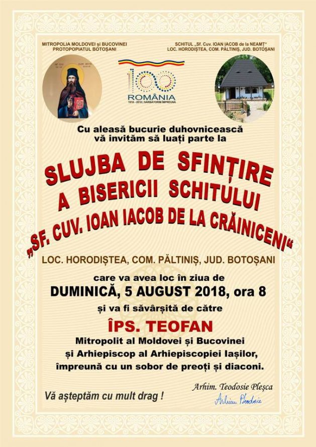 Schitul închinat Sfântului Ioan Iacob va fi sfințit duminica aceasta, în ziua lui de prăznuire