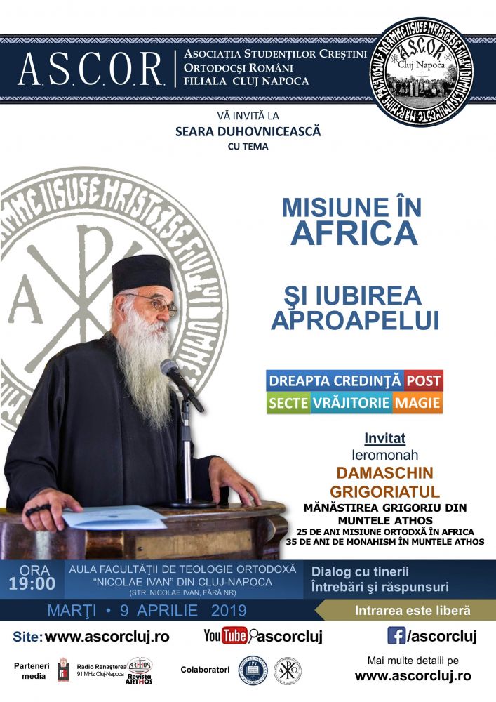 Părintele Damaschin Grigoriatul va conferenția la Cluj-Napoca Părintele Damaschin Grigoriatul va conferenția la Cluj-Napoca