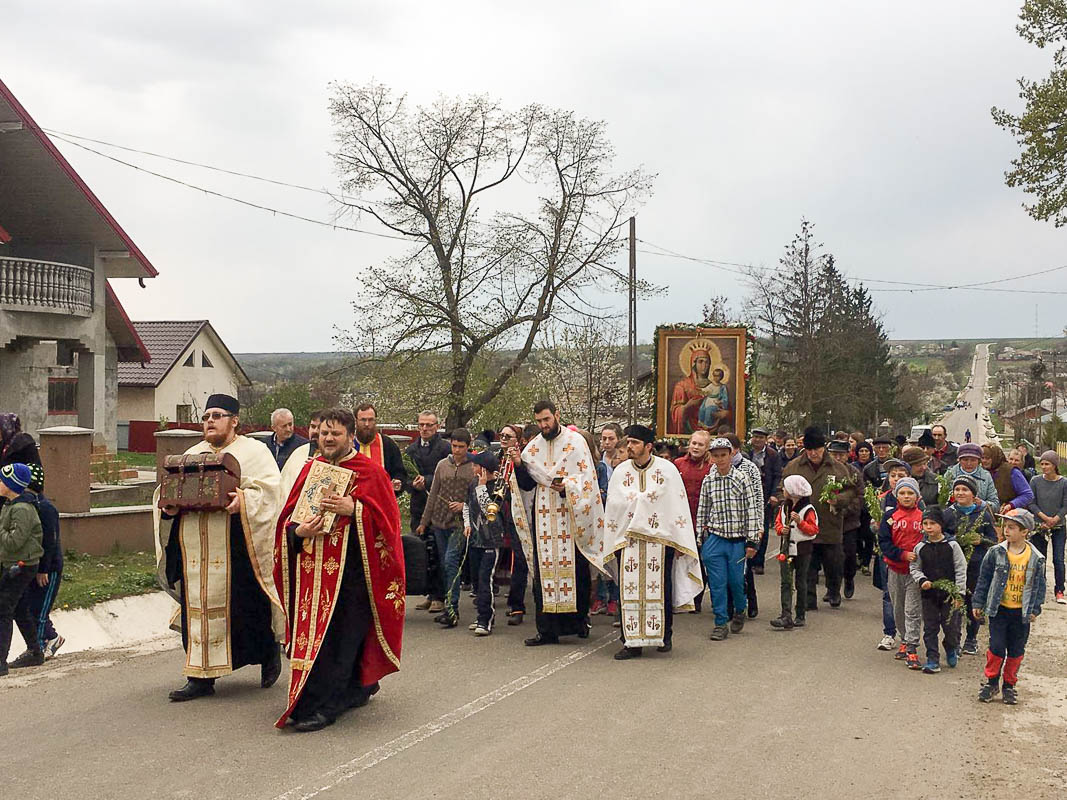 Procesiune de Florii în Parohia Crasnaleuca din Protopopiatul Săveni