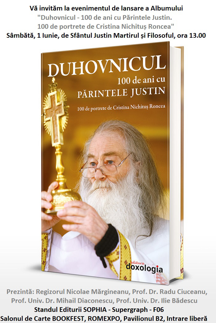 Albumul „Duhovnicul - 100 de ani cu Părintele Justin. 100 de portrete de Cristina Nichituș Roncea&quot; se lansează la Bookfest