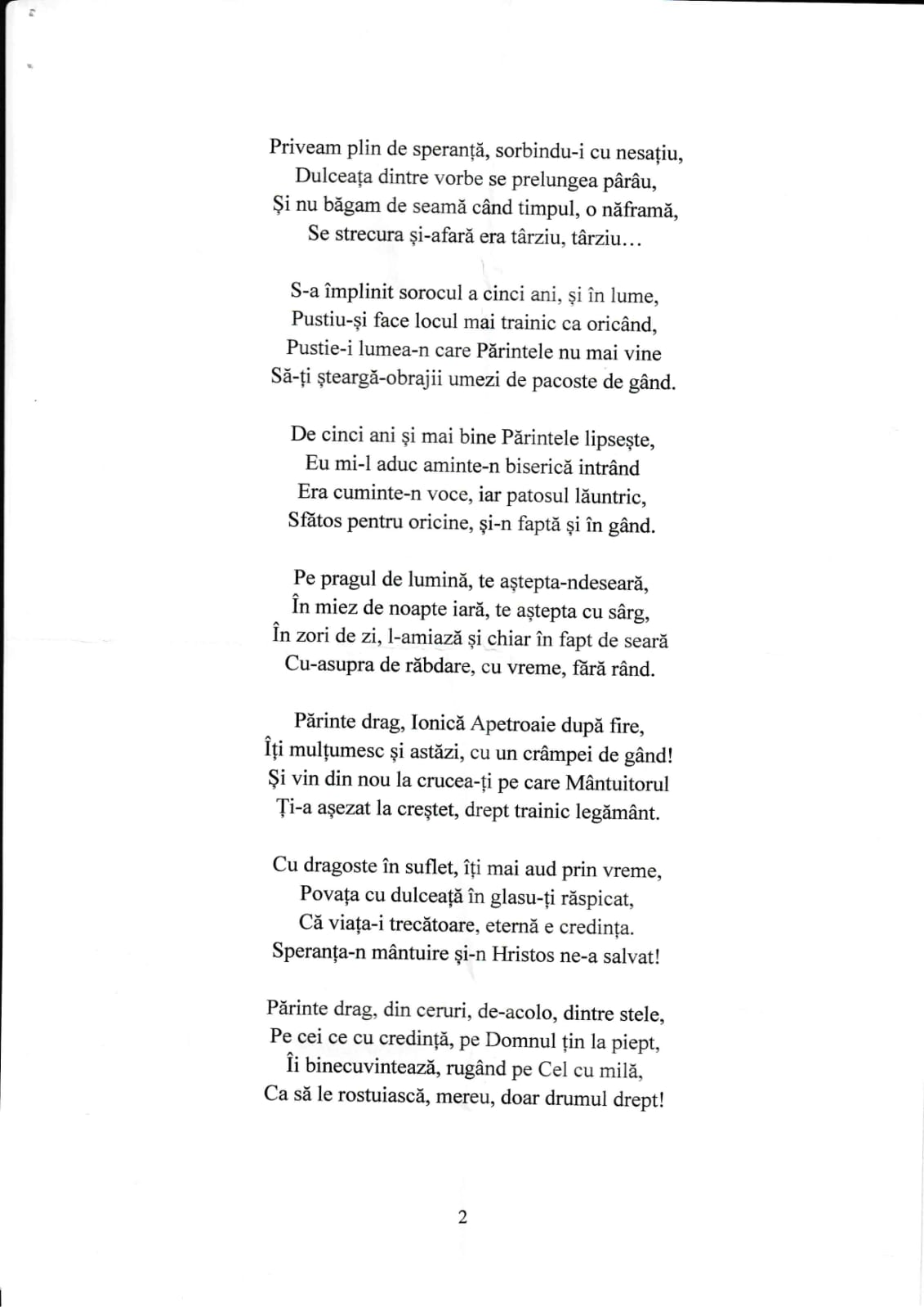 Parastas pentru părintele Ioan Apetroaiei