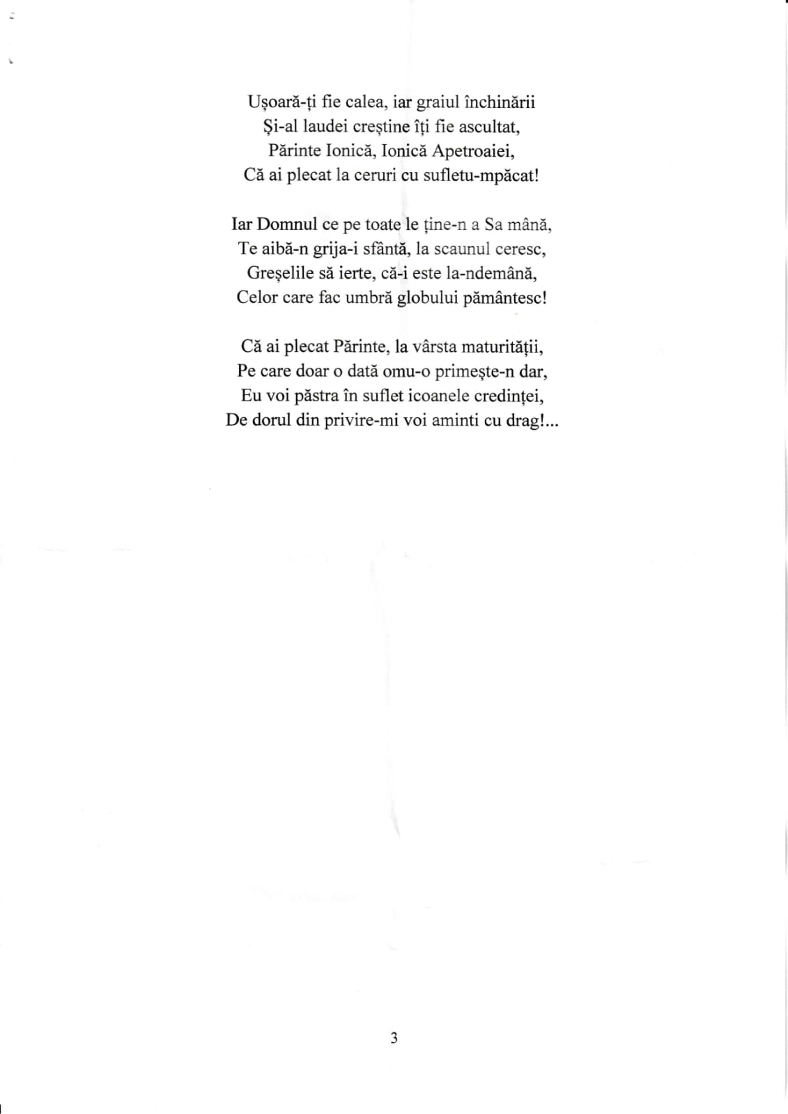 Parastas pentru părintele Ioan Apetroaiei