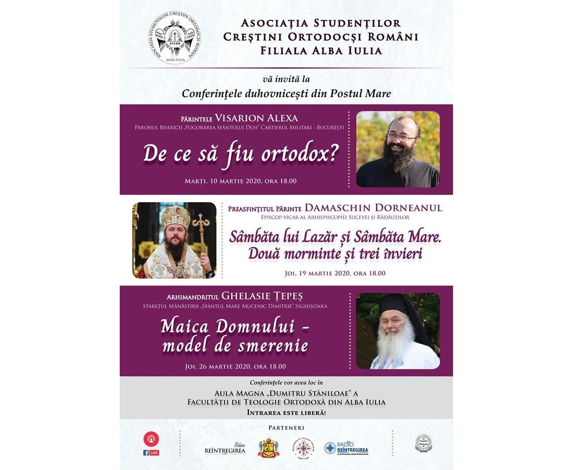 PS Damaschin Dorneanul, pr. Visarion Alexa și arhim. Ghelasie Țepeș vor conferenția la Alba Iulia