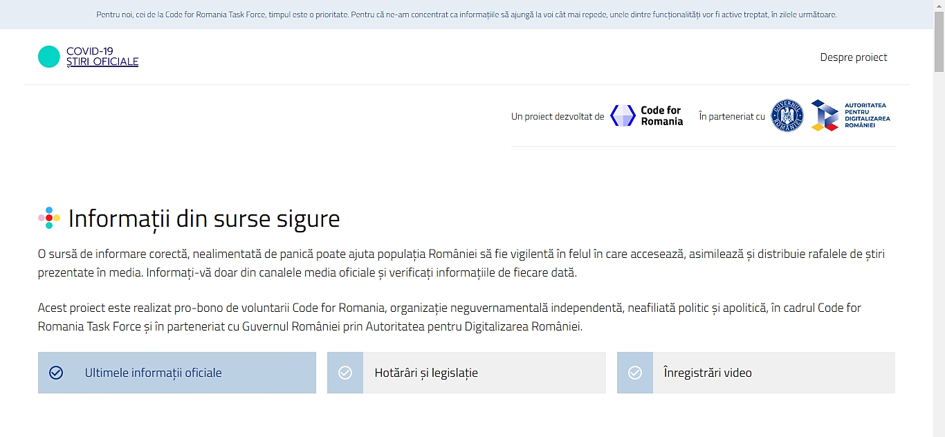 Informați-vă numai din surse oficiale: COVID-19 Știri Oficiale, platforma online de informații sigure