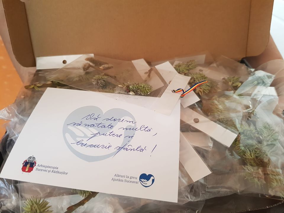 Crenguțe binecuvântate și mesaje de încurajare, dăruite  medicilor și pacienților din Suceava și Rădăuți  în Duminica Floriilor